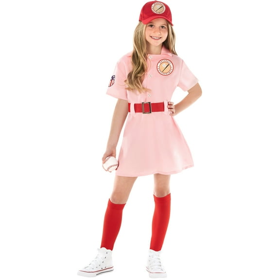Morph Girls Pink Baseball Player Costume Hat Socks Kids League Dress Halloween Halloween Pink L
