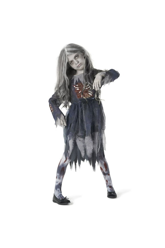Girls Zombie Costume Kids Undead Scary Halloween Fancy Dress Costume Halloween Black S/M