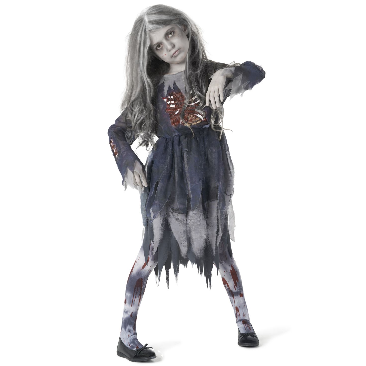 Morph Girls Zombie Costume Kids Undead Scary Halloween Fancy Dress Costume Halloween Orange M - image 1 of 5