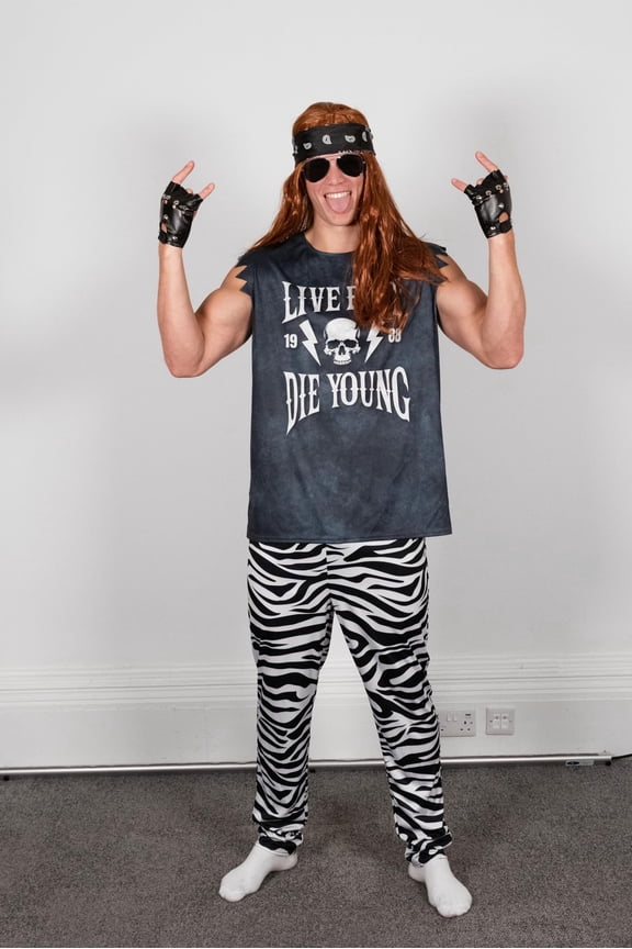 Glam Rocker Zebra Costume Men Halloween Costume for Men Gray Large