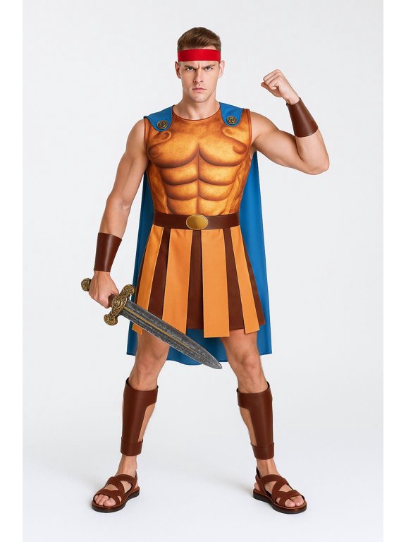 Greek Hero Costume Men Halloween Costume for Men Orange Large