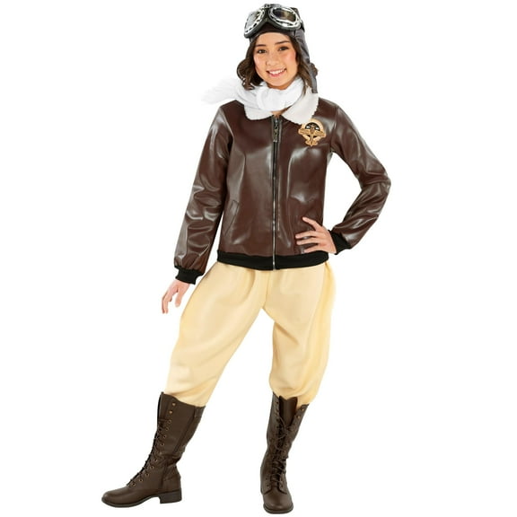 Morph Historic Aviator Costume Girls Halloween Costume For Girl Brown Medium
