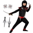 thumbnail image 1 of Morph Kids Black Ninja Costume Toys Boys Girls Samurai Warrior Book Week Theme Party Red/Black S, 1 of 9