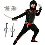 Morph Kids Black Ninja Costume Toys Boys Girls Samurai Warrior Book Week Theme Party Red/Black T2