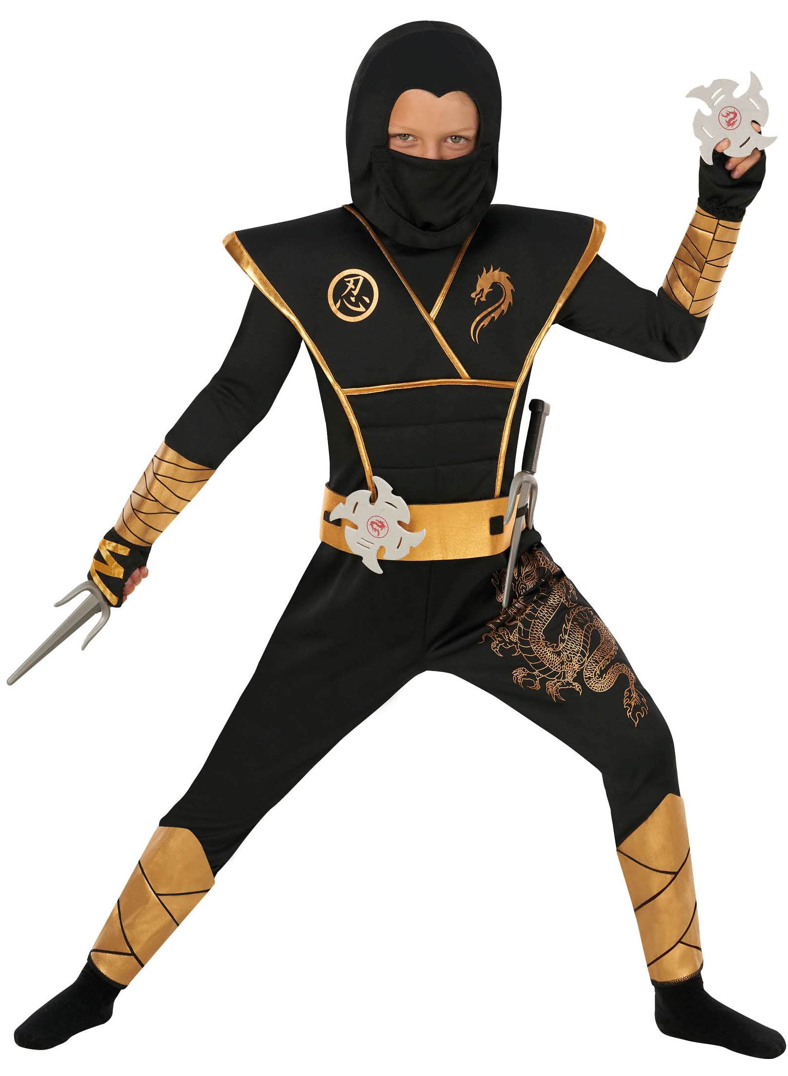 Deluxe Dragon Ninja Costume Child Black Red Silver Deluxe Dragon Ninja Costume Child Black Red Silver