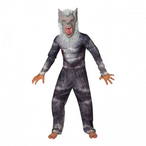 Morph Kids Deluxe Werewolf Costume Boys Halloween Fancy Dress incl Muscle Top Mask Halloween Gray M