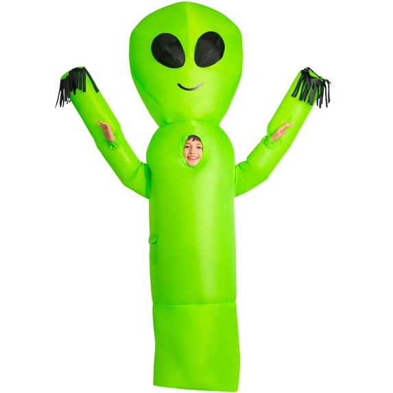 Morph Kids Giant Inflatable Alien Costume Boys Girls Waving Blow Up Tube Halloween Green One Size