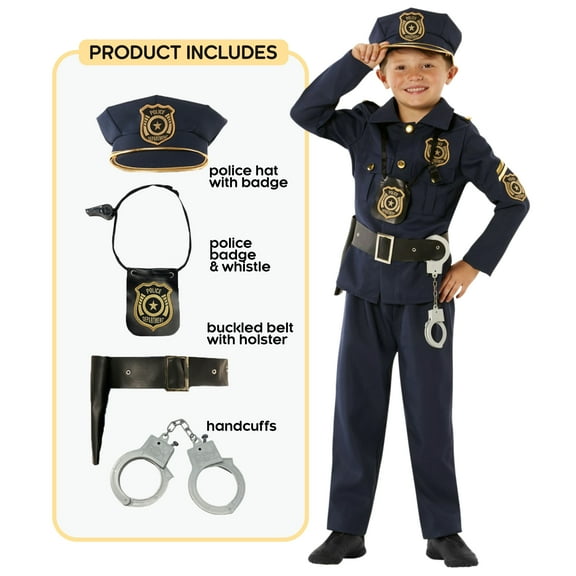 Morph Kids Police Officer Costume Toys Boys Girl Policeman Cop Fancy Dress Book Day Halloween Blue L