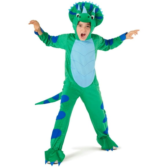 Morph Kids Triceratops Costume Boys Girls Dinosaur Dino Jumpsuit Fancy Dress Halloween Green S