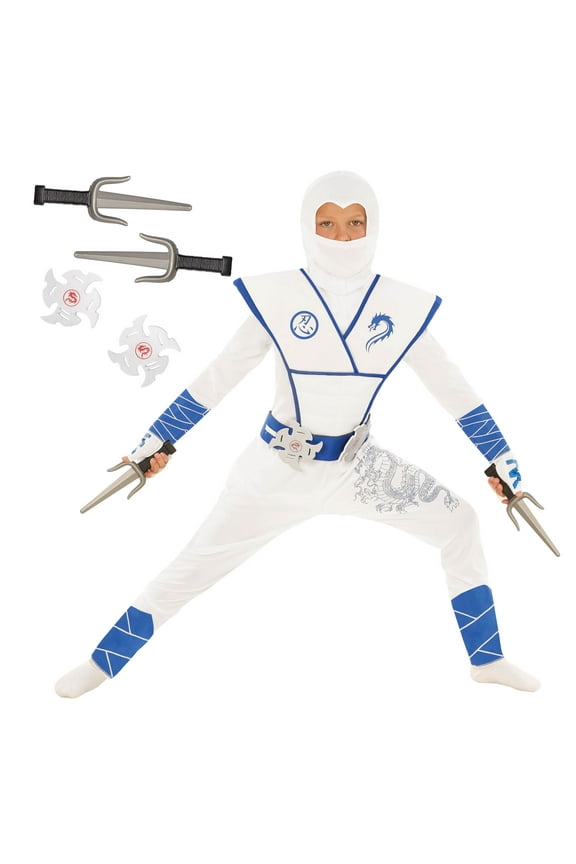 Kids White Ninja Costume Boys Girls Samurai Warrior Halloween White Toddler 3-4 Years