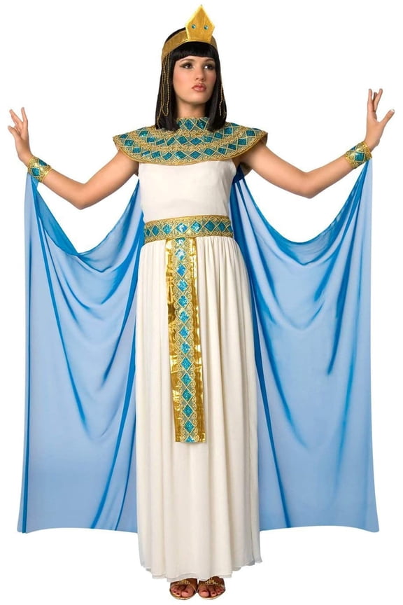 Ladies Womens Cleopatra Costume Queen of the Nile Egyptian Goddess Halloween Blue/White L