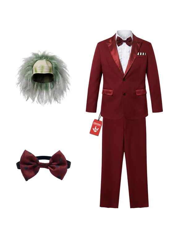 Men's Red Zombie Groom Suit Costume, Adult Halloween Costume for Men, Undead Wedding Fancy Dress