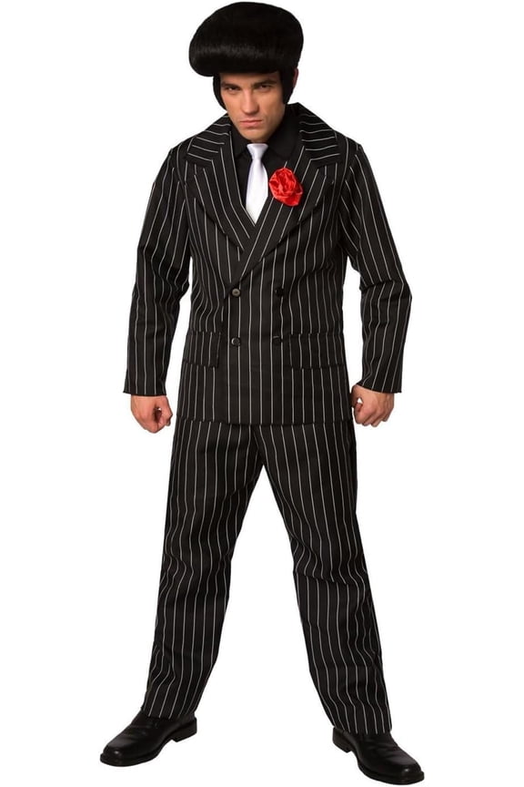 Mens 1920s Gangster Suit Costume 20s Pinstripe Mafia Boss Outfit Halloween Black XL