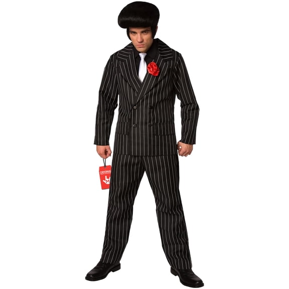 Morph Men's 1920s Gangster Costume, Pinstripe Mafia Boss Halloween Suit, Black, Large