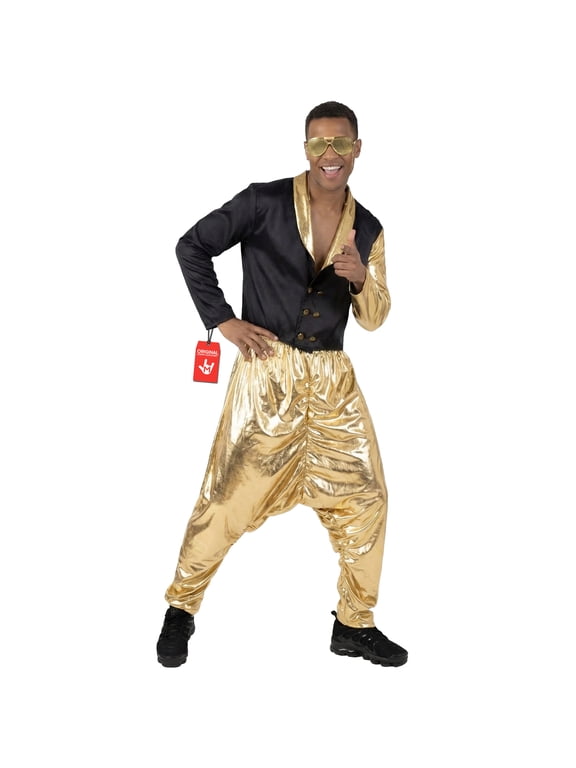 Mens 1990s Gold Rapper Costume Adult Rap MC Fancy Dress Halloween Multi-color XL