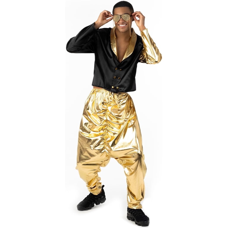 90s fancy dress for men Morph Mens 1990s Gold Rapper Costume Adult Rap MC Party Multi-color L REUNION DROP 4