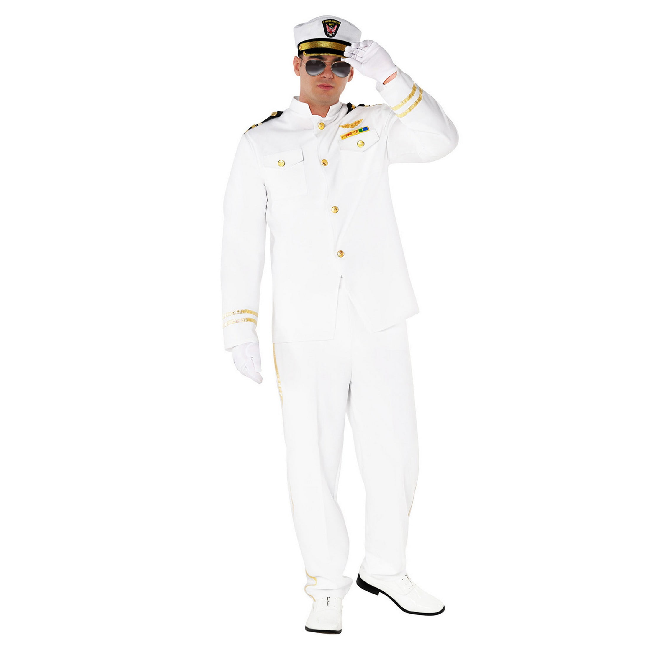 Morph Mens Captain Costume Adult Ship Navy Pilot White Officer Uniform  Halloween Halloween Purple L