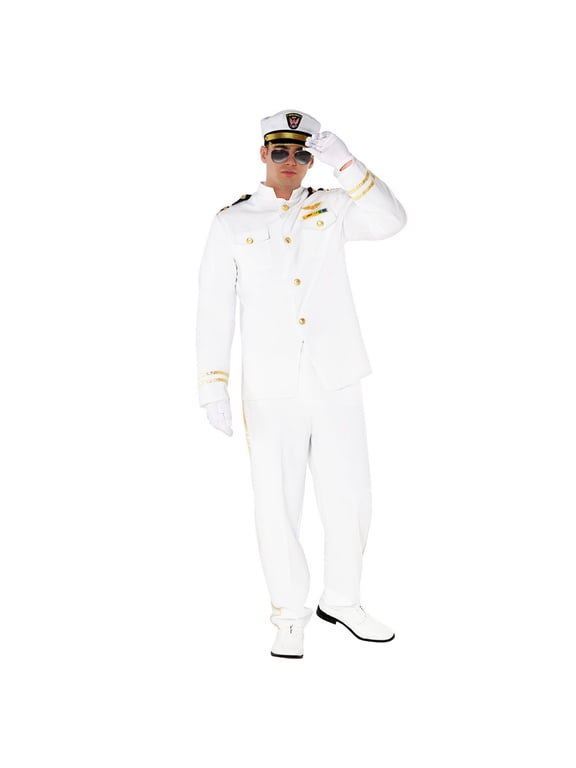 Mens Captain Costume Adult Ship Navy Pilot White Officer Uniform Halloween Halloween Purple L