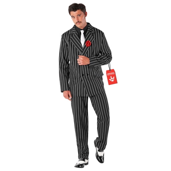 Morph 1920s Gangster Costume Men, Roaring 20s Mobster Outfit, Gangster Costume Men, Vintage Style Party Attire, Large Black