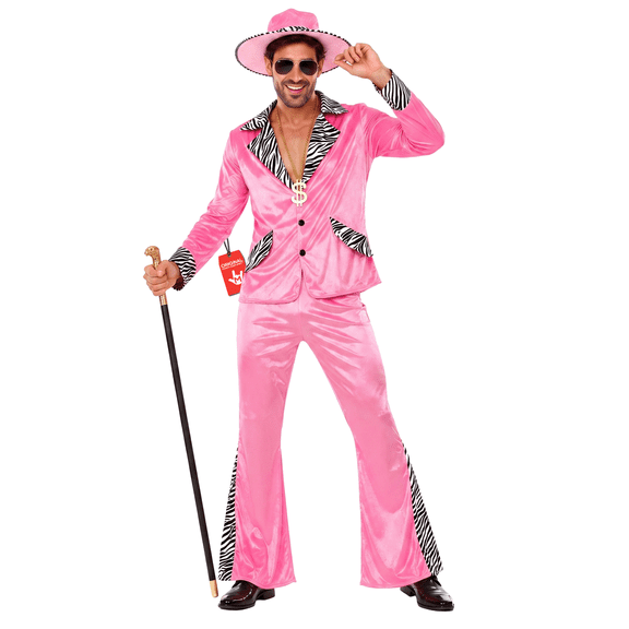 Morph Mens Pink 70's Fancy Dress Costume Hat 1970s Velvet Suit Guys Party Halloween Pink XL