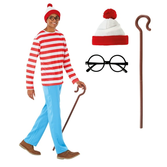 Morph Mens Wheres Wanderer Costume Adult Red & White Stripe Book Character Halloween Halloween Red L