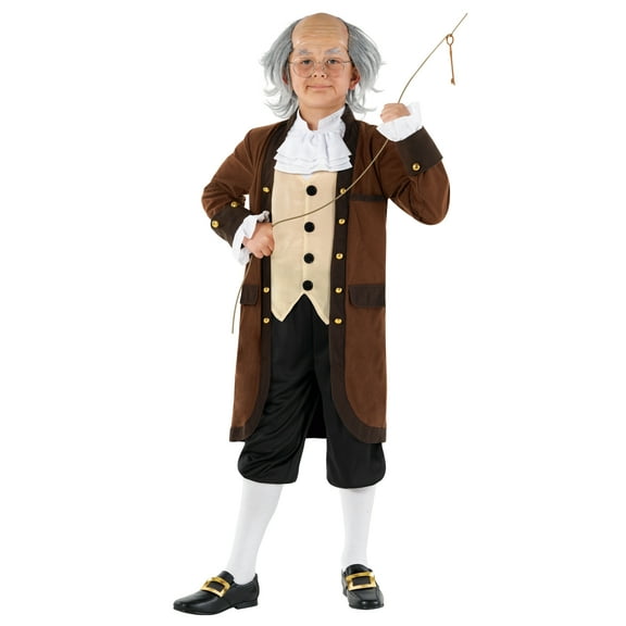 Morph Morph Benjamin Franklin Costume For Kids, Colonial Founding Father Outfit, Perfect For Presidents Day Celebrations Halloween Costume For Boy Blue Large