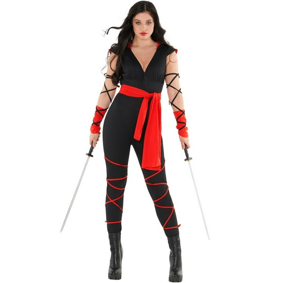 Morph Morph Red Ninja Costume For Women - Adult Halloween Ninja Outfit - Ladies Dragon Ninja Dress Up Costume Halloween Costume For Women Red Large