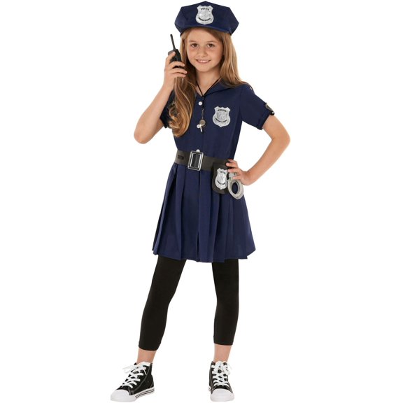 Morph Navy Blue Police Girl Costume Toys Kids Officer Cop Uniform Dress Halloween Halloween Blue L