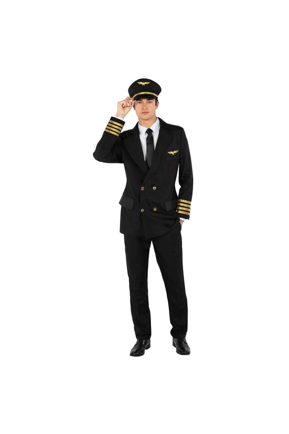 Pilot Captain Black Costume Men Halloween Costume for Men Black Medium