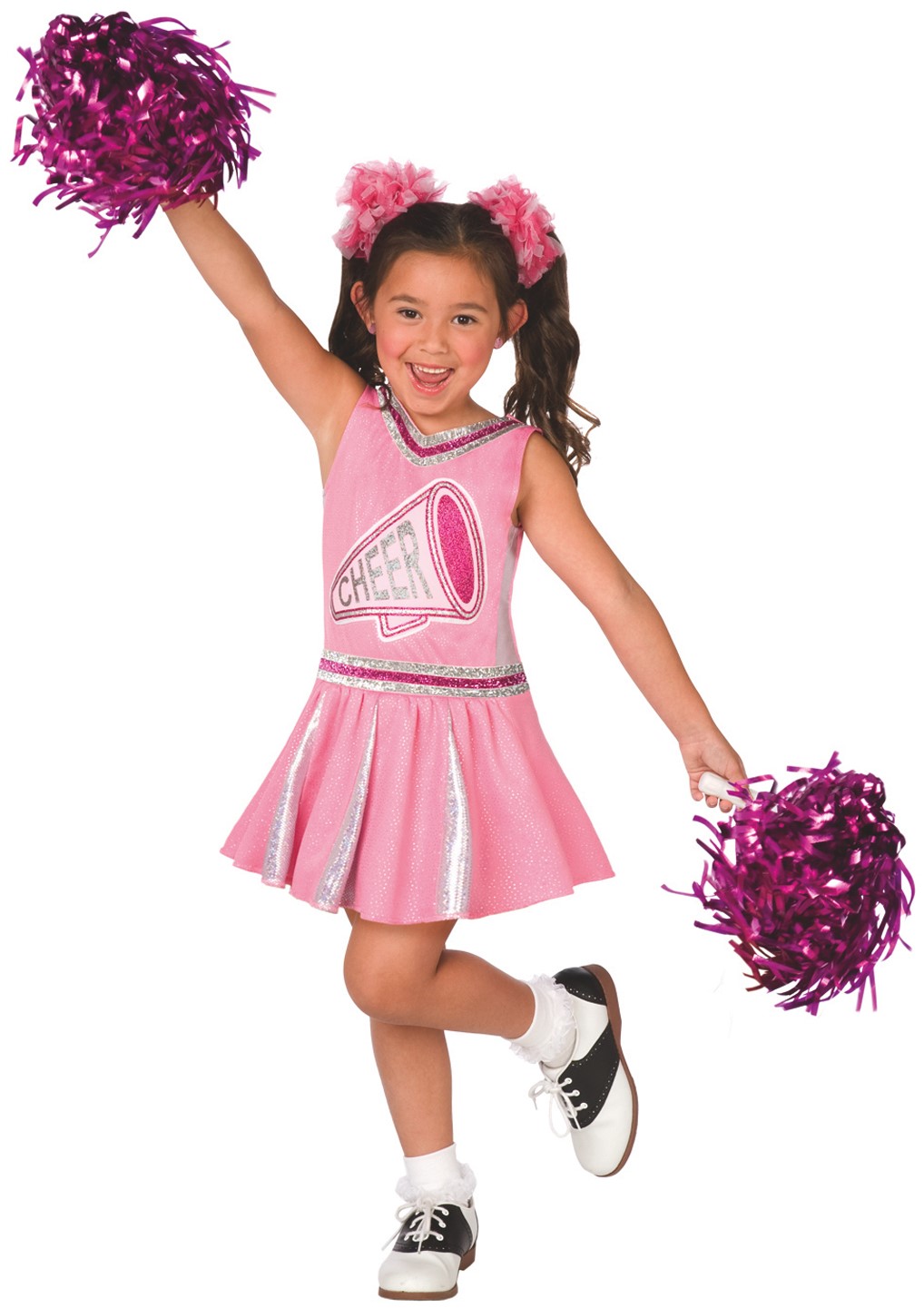 Morph Pink Cheerleader Costume with Pom Poms Girls High School Glee Outfit Birthday Pink L