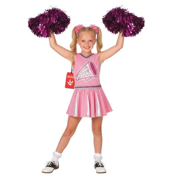 Morph Pink Cheerleader Costume with Pom Poms Girls High School Glee Outfit Birthday Pink L