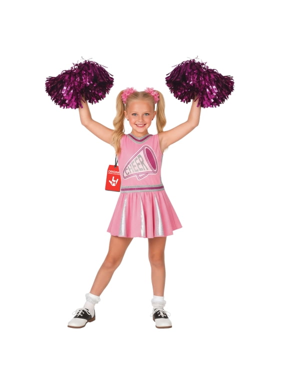 Pink Cheerleader Costume with Pom Poms Girls High School Glee Outfit Birthday Pink L