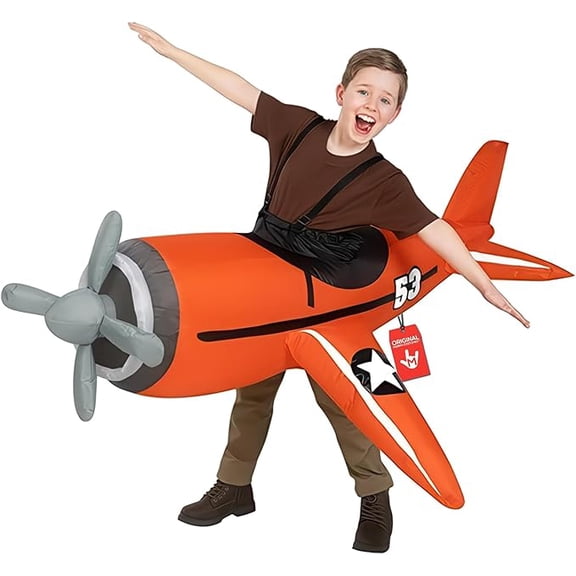 Morph Propeller Plane Orange Inflatable Costume Kids Halloween Costume For Unisex Silver One Size