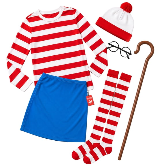 Morph Red and White Striped Costume Women Halloween Costume for Womens Red XX-Large