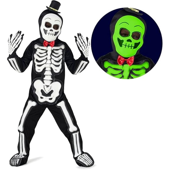 Morph Skeleton Kids Halloween Costume For Unisex Black 7-9 Years