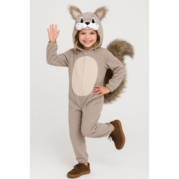 Morph Squirrel Onesie Costume Kids Halloween Costume for Unisex Gray Small