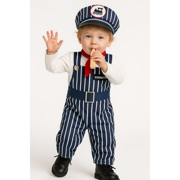 Morph Train Conductor Striped Costume Kids Halloween Costume For Boy Blue X-Small