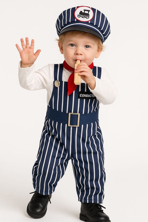 Train Conductor Striped Costume Kids Halloween Costume For Boy Blue XX-Small