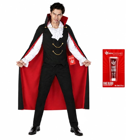 Morph Vampire Costume with Cape and Fake Blood for Men, XX-Large