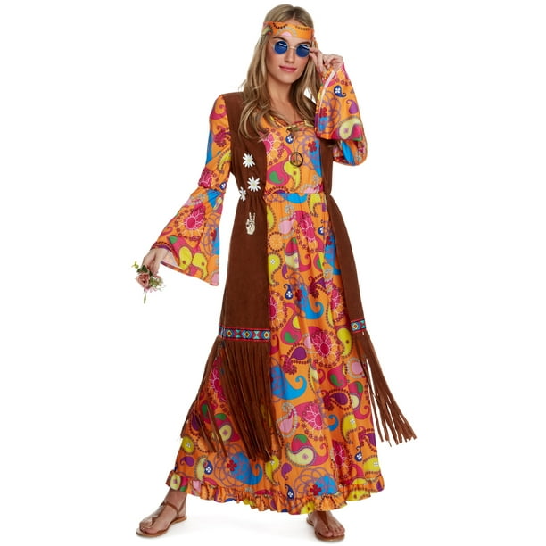 Morph Long Hippie Costume Women 70s Fancy Dress Hippy Outfit for Women Hippie Dress Party Costume, XX-Large