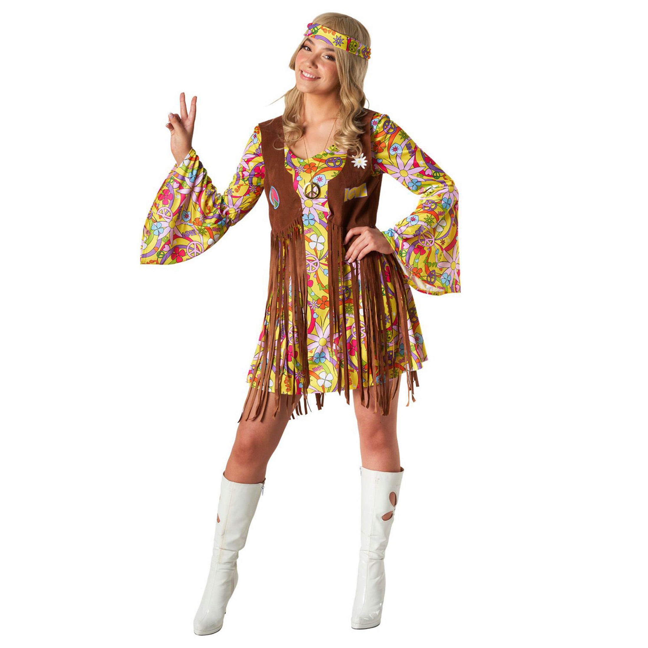 Morph Womens 1970s Hippie Costume Ladies 70 Flower Child Fancy Dress Hippy  Halloween As Shown L