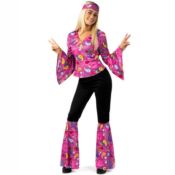 Morph Womens 1970s Pink Hippie Flares Costume Ladies Disco Fancy Dress Cocktail Brown L