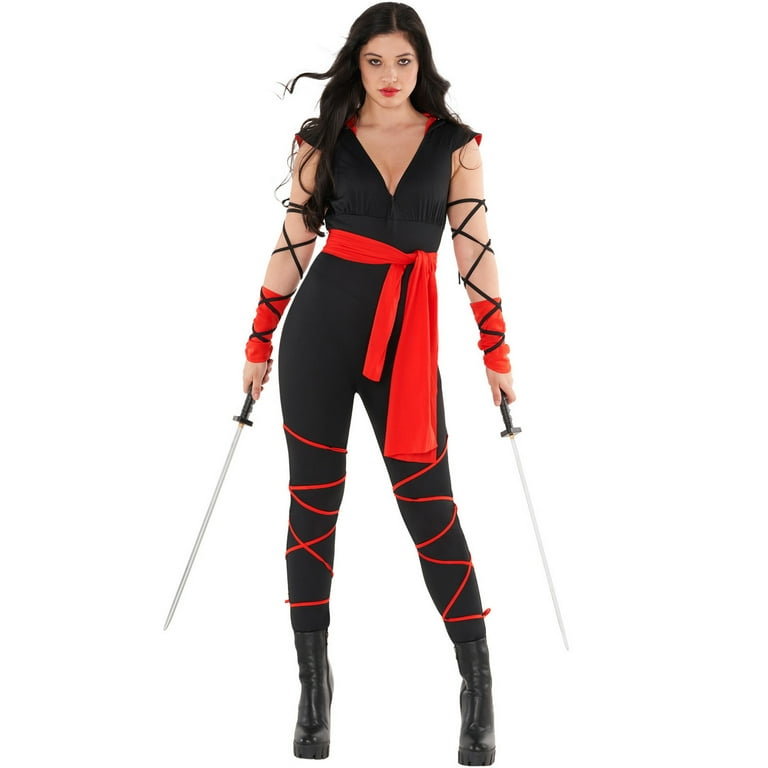 Morph Womens Black Red Ninja Costume Ladies Warrior Halloween