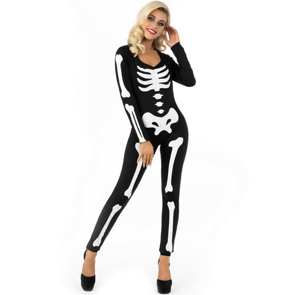 Morph Womens Glow in the Dark Skeleton Costume Ladies Halloween Bodysuit Halloween Black M