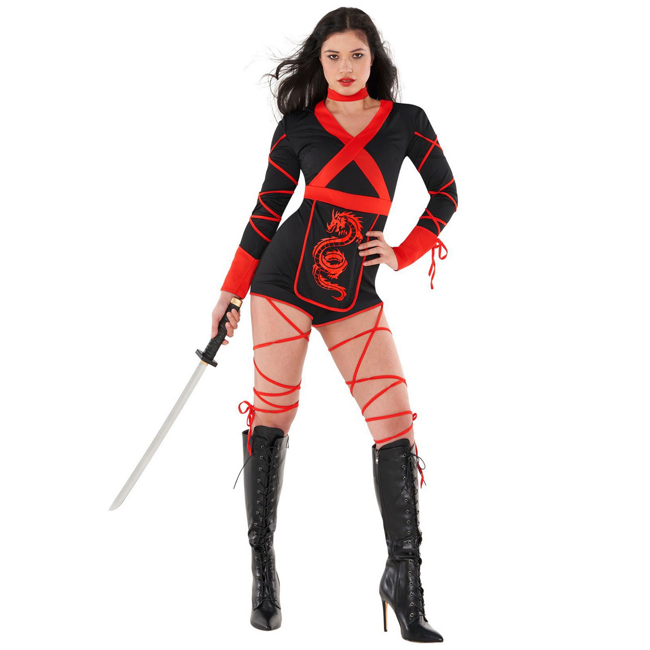 Morph Womens Red Dragon Ninja Costume Ladies Warrior Halloween Fancy Dress  Jumpsuit Halloween Red M 