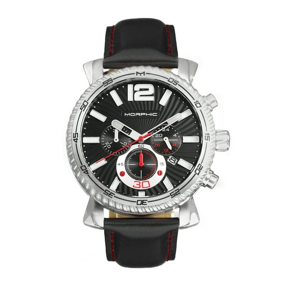 Morphic M89 Series Chronograph Leather-Band Watch W/Date - Black
