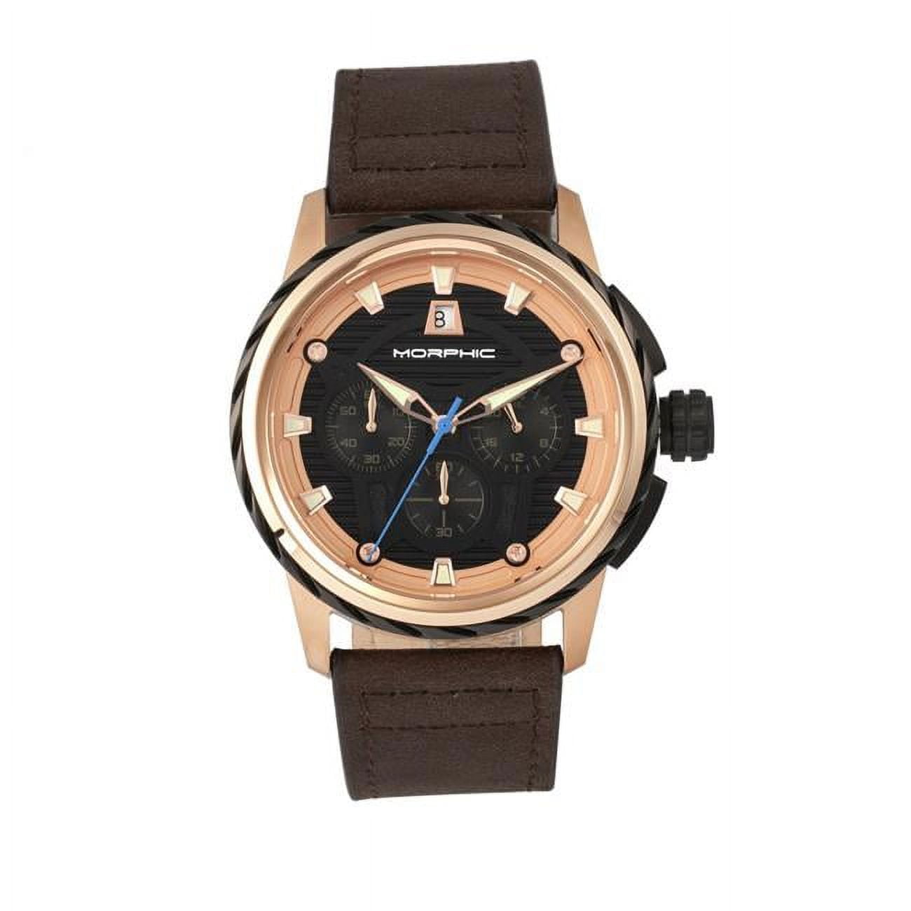 Morphic MPH6105 M61 Series Chronograph Leather Band Watch with Date Rose Gold Dark Brown Walmart