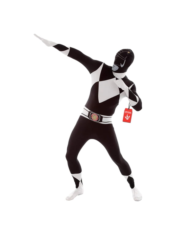 Adult Black Power Ranger Morphsuit Mens Superhero Fancy Dress Costume Halloween Black XL
