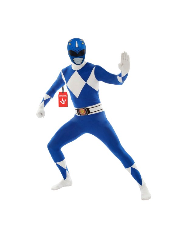 Adult Blue Power Ranger Morphsuit Mens Superhero Fancy Dress Costume Theme Party Blue XL