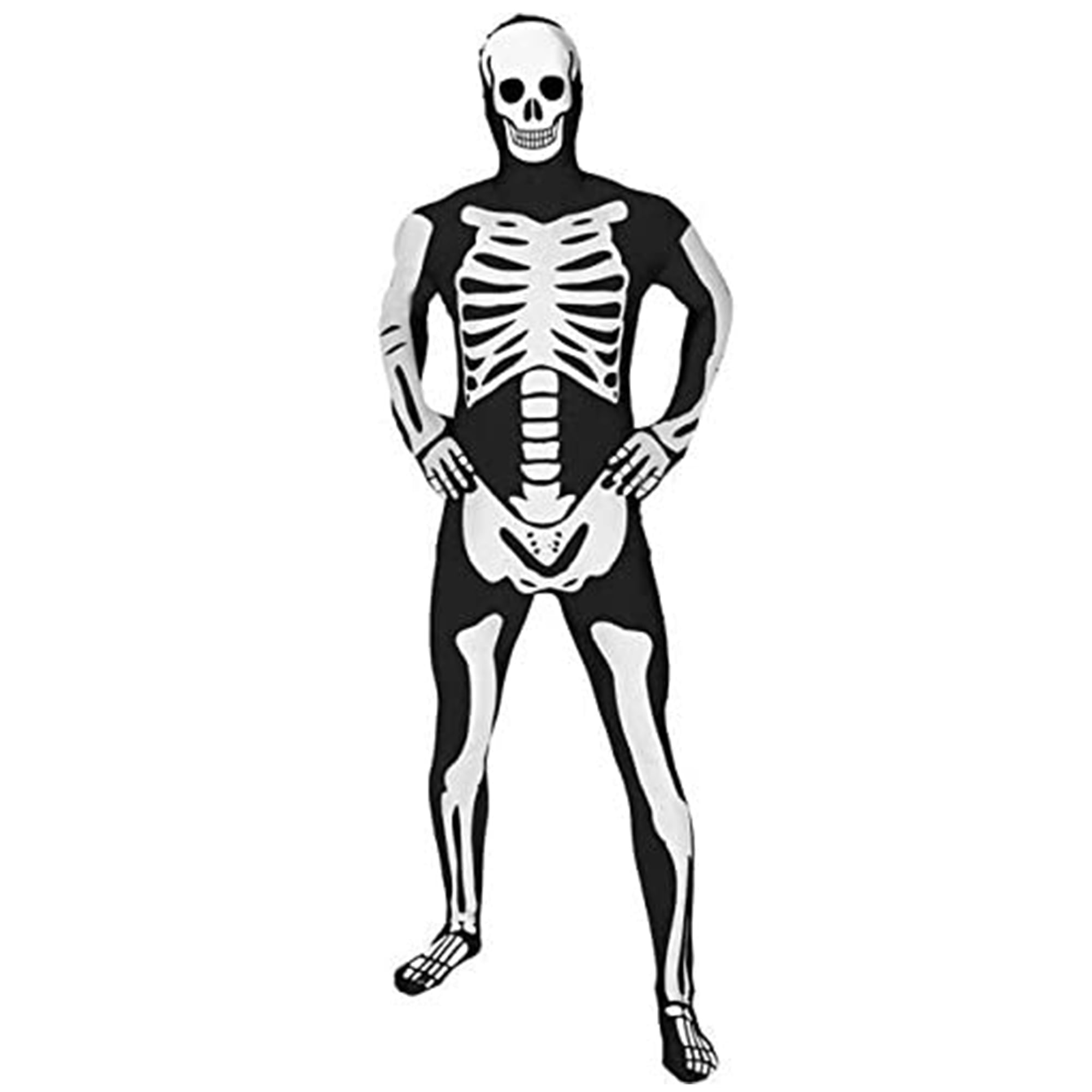 Morphsuits Adult Glow In the Dark Skeleton Morphsuit Mens Halloween Fancy Dress Halloween Black